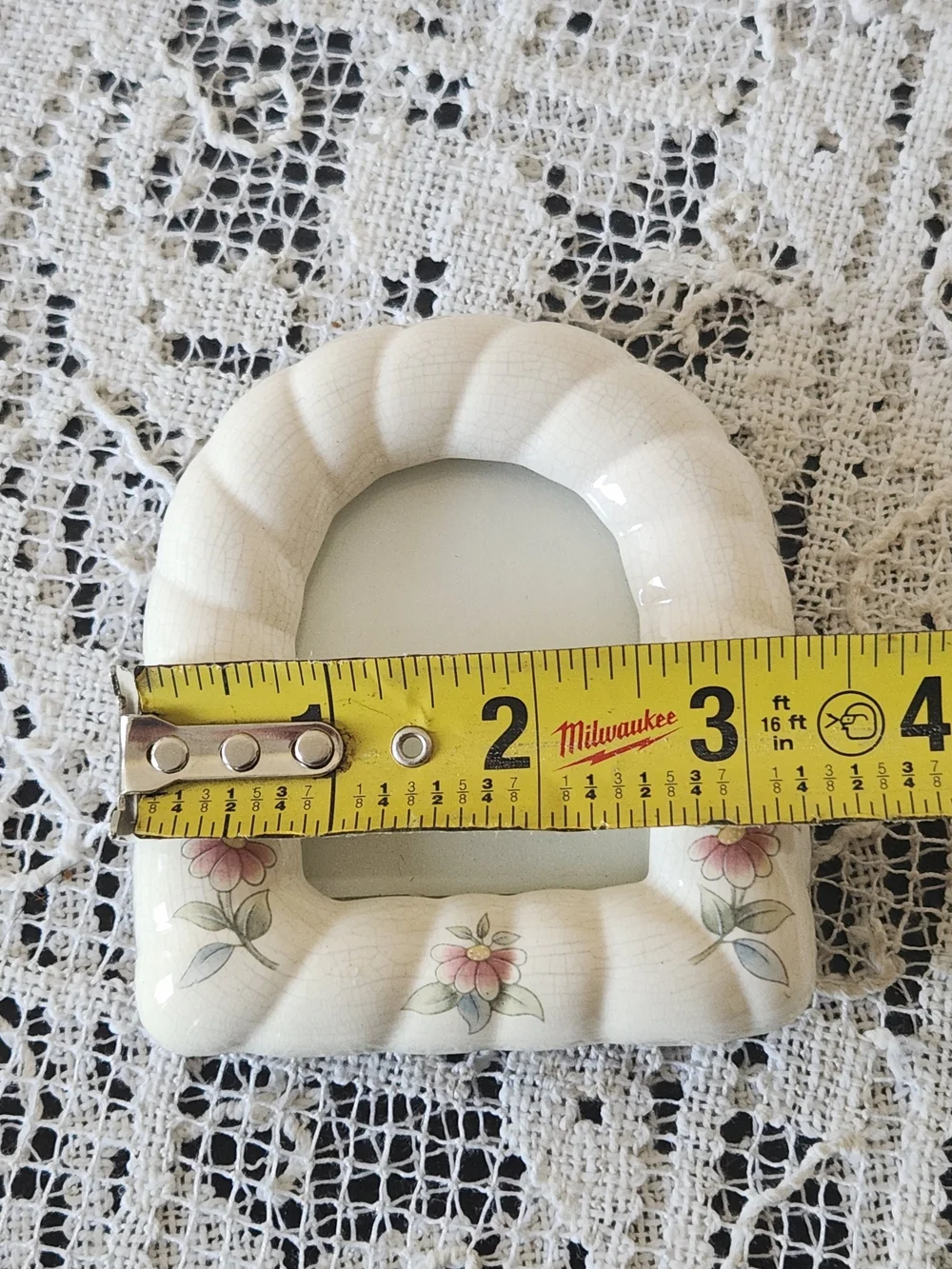 Vintage Cottagecore Cream Ceramic Picture Frame with Pink Floral Accents